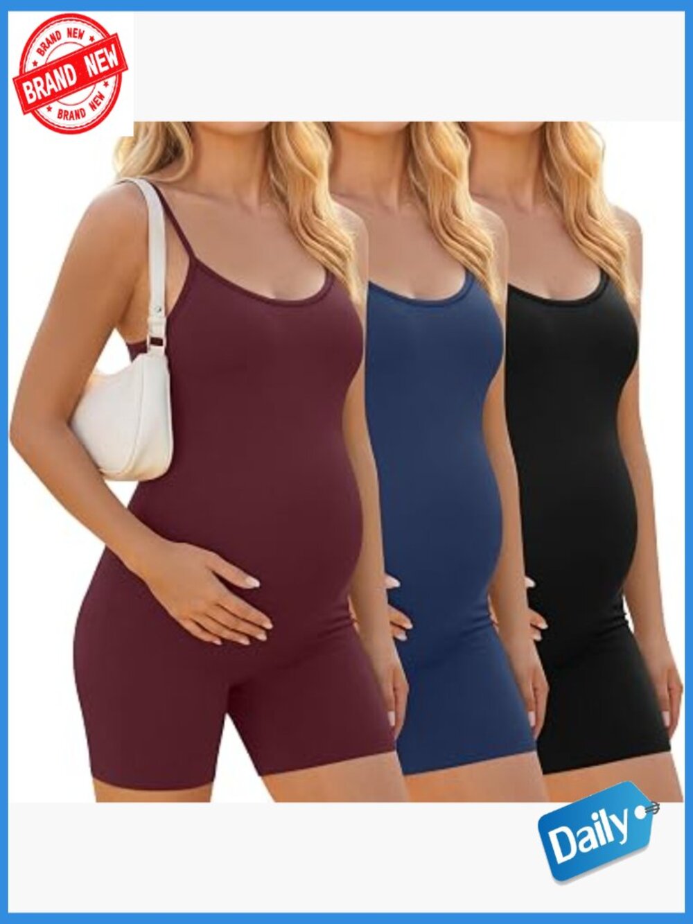 Maternity Jumpsuits Rompers Shorts Spaghetti Strap Sleeveless 3 Pack
